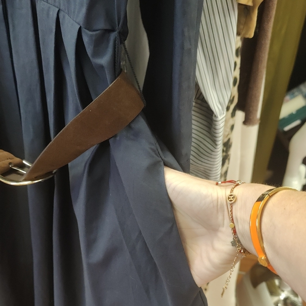 Navy Shirt Dress with Brown Belt - Picture 6 of 6